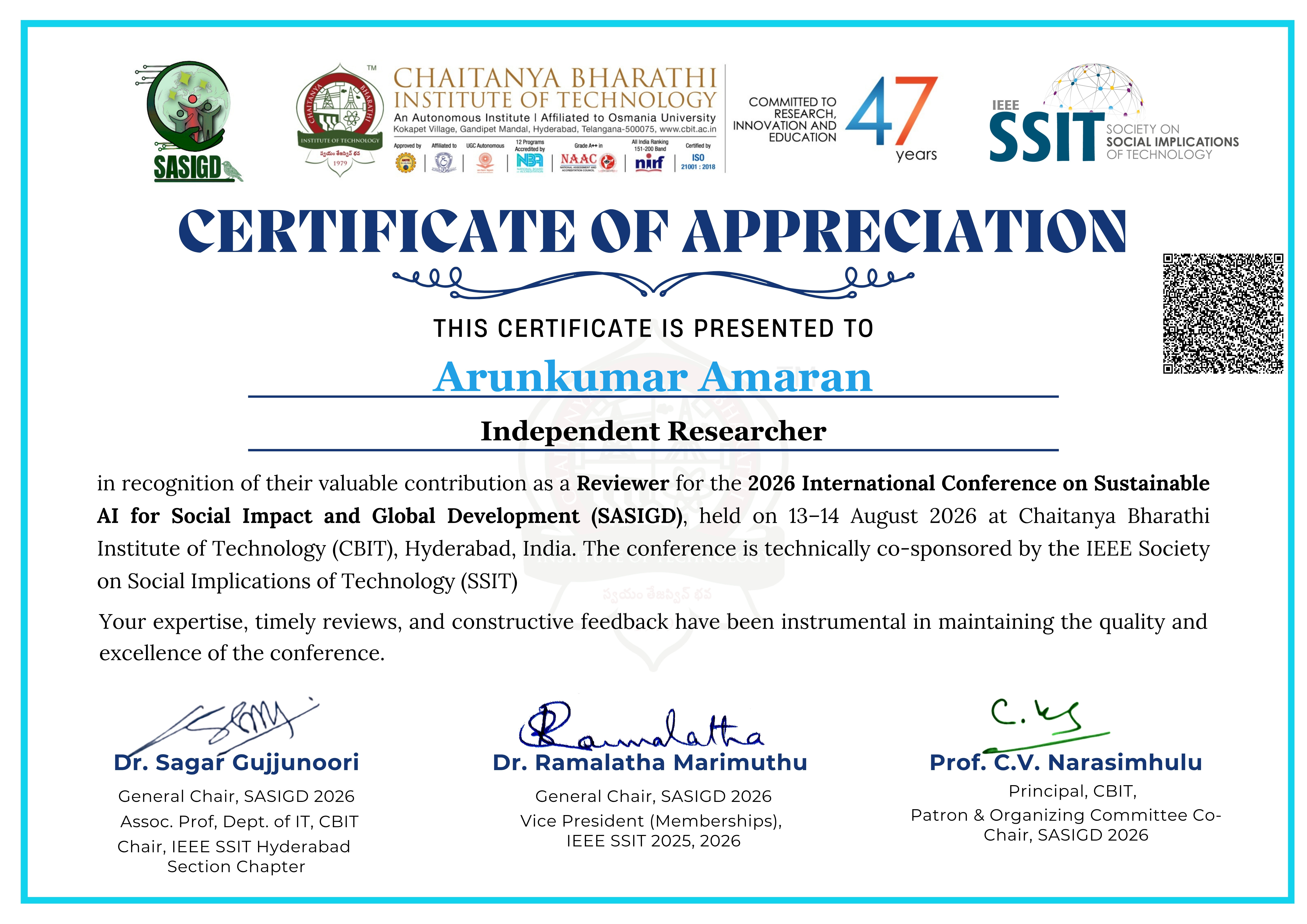 SASIG-D Reviewer Certificate