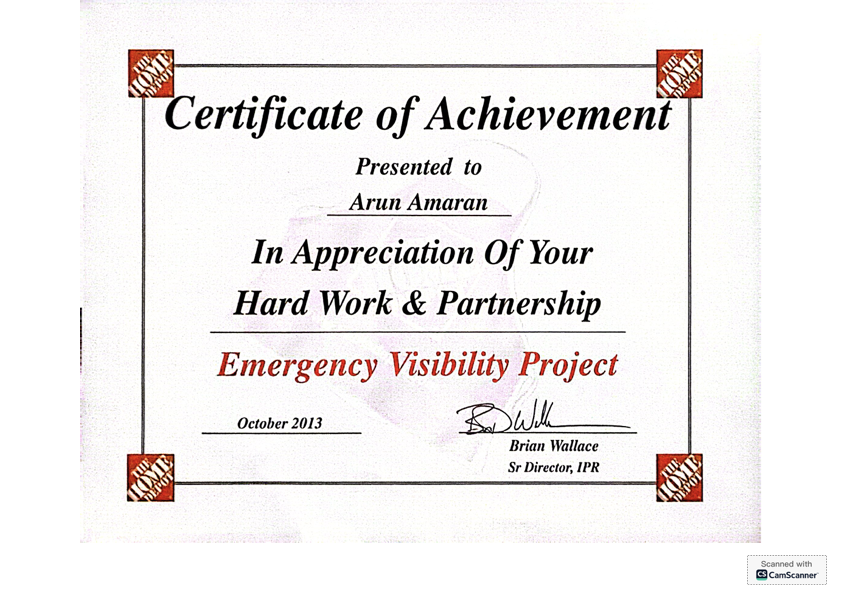 Home Depot Emergency Visibility Certificate